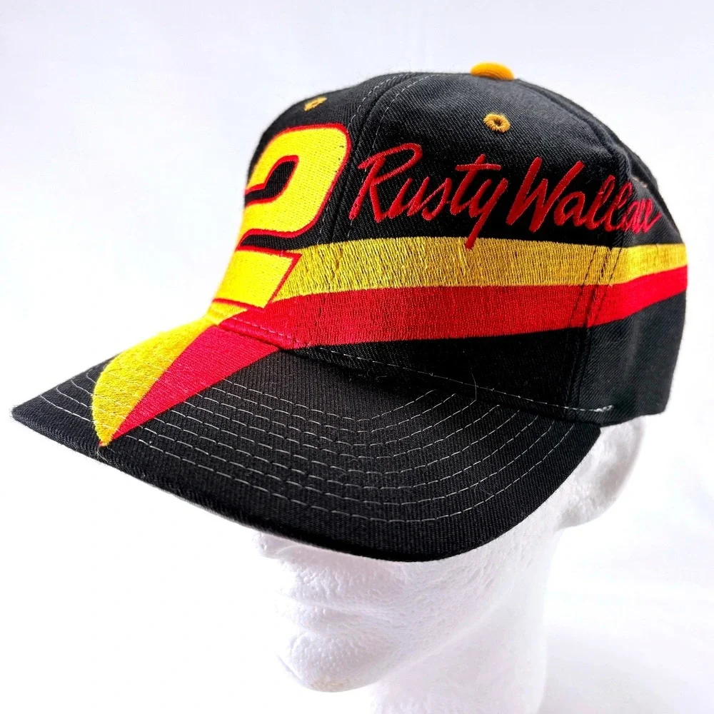 Vintage 90s Nutmeg Mills Rusty Wallace 2 Black Snapback Racing Hat Cap